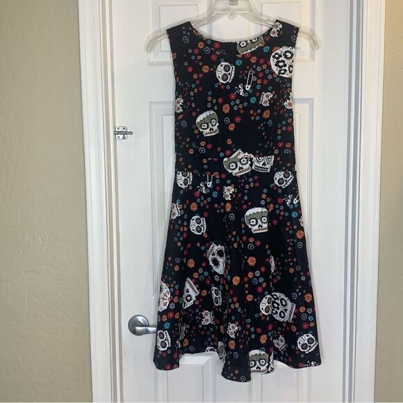 Day of the Dead Dia De Los Muertos Print Fit and Flare Dress Size XL - Picture 1 of 11